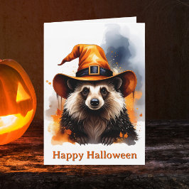 Cartão Chapéu de Bruxa Laranja deouriço Mágico de Hallowe