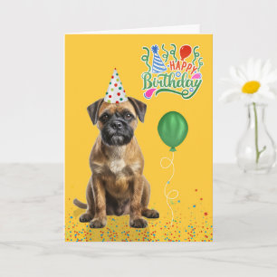 Cartão Chapéu de festa amarelo de Border Terrier para ani