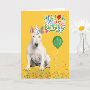 Cartão Chapéu de festa de cachorro Bull Terrier Amarelo A