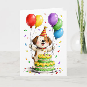 Cartão Chapéu de festa de cachorro caprichoso Bolo Balões