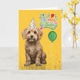 Cartão Chapéu de festa de cachorro Cockapoo amarelo de an