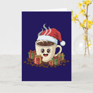 Cartão Chapéu de Natal do Papai Noel de Café Kawaii Festi