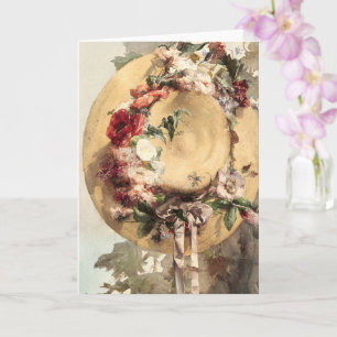 Cartão Chapéu de palha com flores