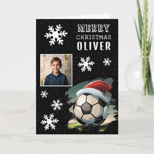 Cartão Chapéu de Papai Noel Bola de Futebol Crianças Foto