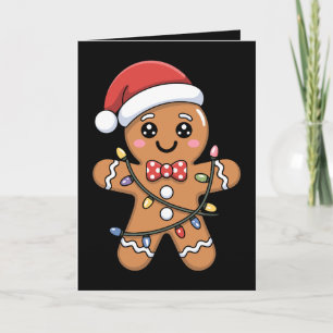 Cartão Chapéu de Papai Noel de Biscoito de Natal Luzes de