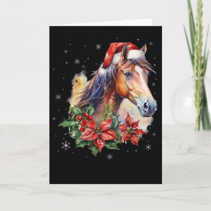 Cartão Chapéu de Papai Noel de Cavalos de Natal Engraçado