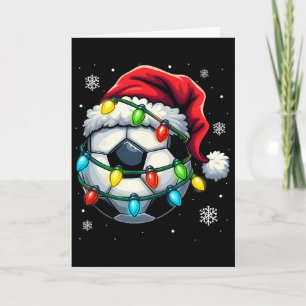 Cartão Chapéu de Papai Noel de Futebol de Natal Luzes Eng