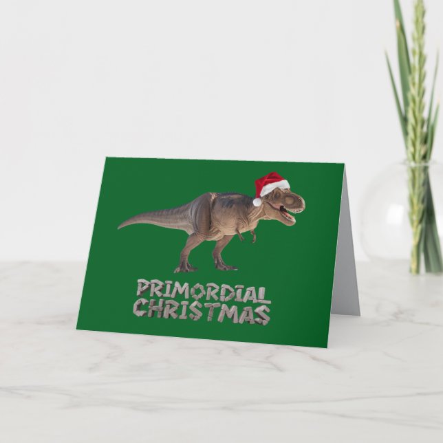 Cartão Chapéu de Papai Noel no T-Rex. (Frente)