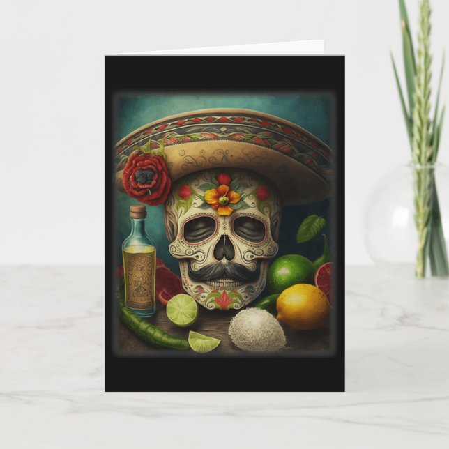 Cartão Chapéu de Tequila de Crânio de Açúcar Mexicano Cin (Frente)