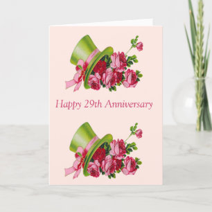 Cartão Chapéu e flores, Feliz 29º aniversário