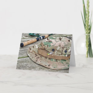 Cartão chapéu e vara de pesca aniversário