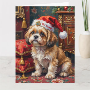 Cartão Chapéu Topknot de Natal Shih Tzu Real