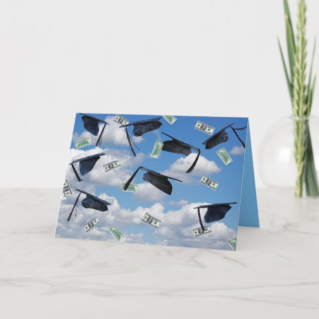 Cartão Chapéus de graduação e dinheiro no céu (Frente)