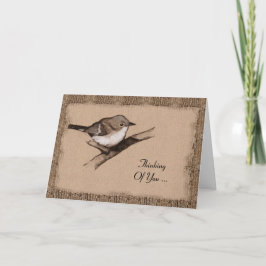 Cartão Charcoal Art: Small Bird: Bark: Thinking Of You