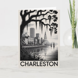 Cartão Charleston Carolina do Sul Preto Branco Xilogravur
