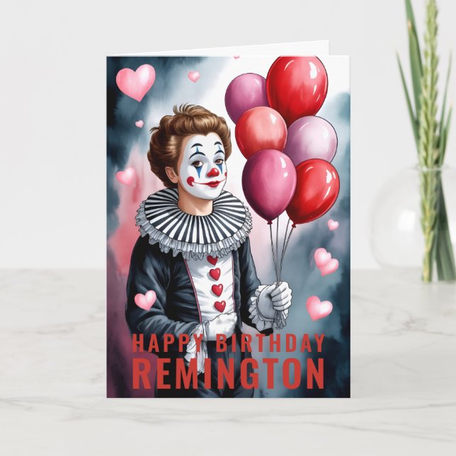 Cartão Charming Heart-Themed Pierrot Clown Birthday (Frente)