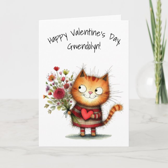Cartão Charming Orange Kitty Cat Happy Valentine's Day (Frente)