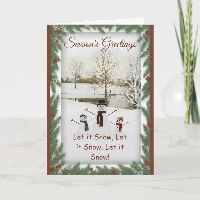 Cartão Charming snowmen serene winter landscape (Frente)