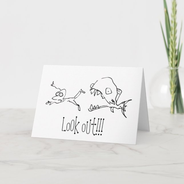 Cartão Chased by Shark Cartoon Happy Birthday Card (Frente)