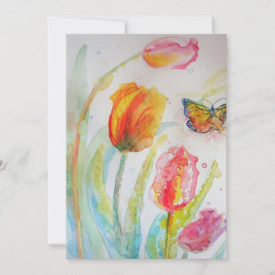 Cartão Chato de Aquarela de Borboleta de Tulipa Co