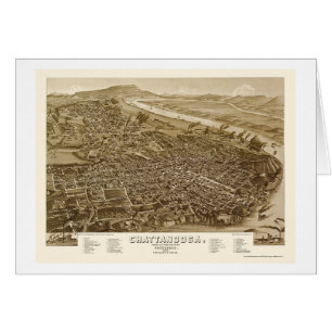 Cartão Chattanooga, mapa panorâmico do TN - 1886
