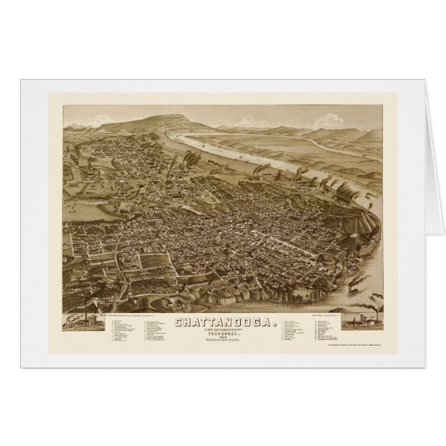 Cartão Chattanooga, mapa panorâmico do TN - 1886 (Frente Horizontal)