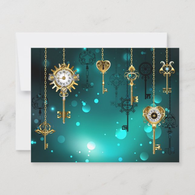 Cartão Chaves de Esqueleto Anticas em Fundo Verde (Frente)