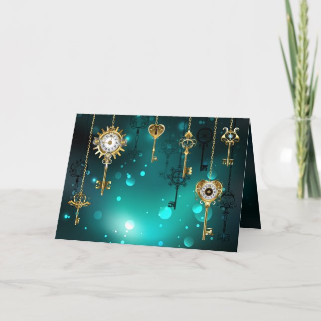 Cartão Chaves de Esqueleto Anticas em Fundo Verde (Frente)