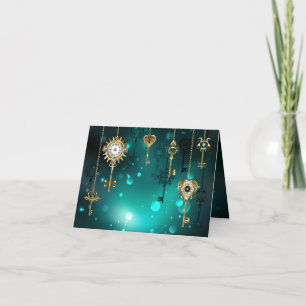 Cartão Chaves de Esqueleto Anticas em Fundo Verde