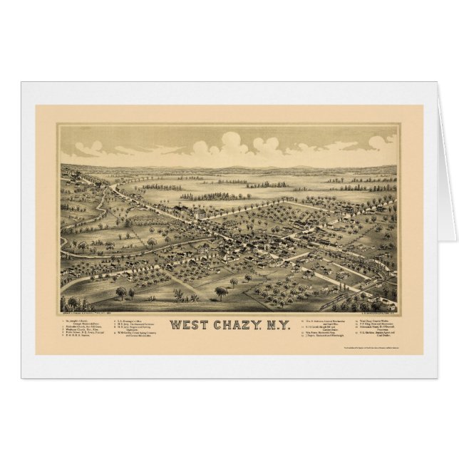 Cartão Chazy ocidental, mapa panorâmico de NY - 1899 (Frente Horizontal)