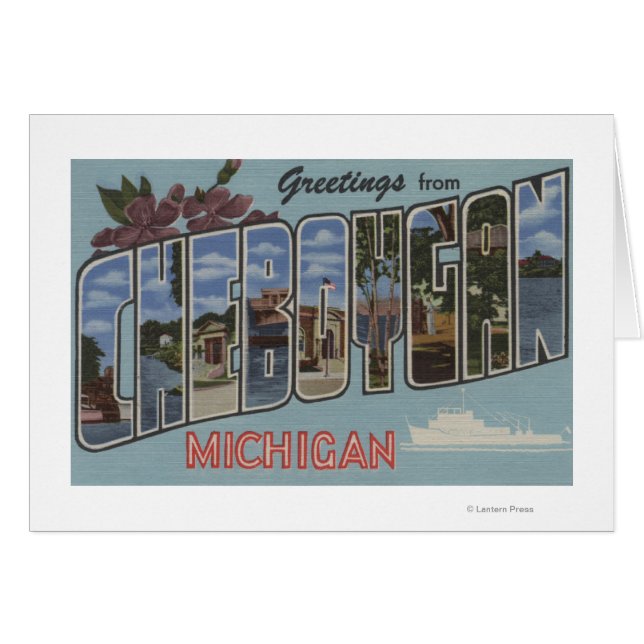Cartão Cheboygan, Michigan - Grandes Cenas de Letra (Frente Horizontal)