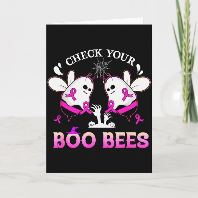 Cartão Check Your Boo Bees Funny Breast Cancer Halloween  (Frente)