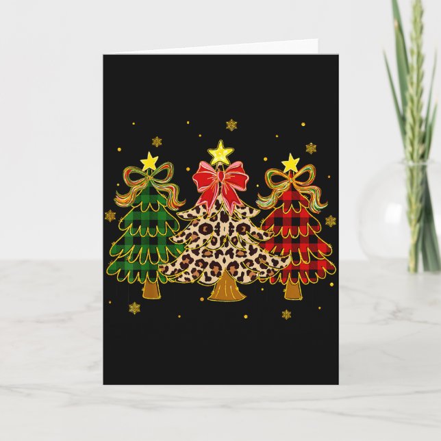 Cartão Checkered Christmas Trees Red Green Plaid Leopard  (Frente)