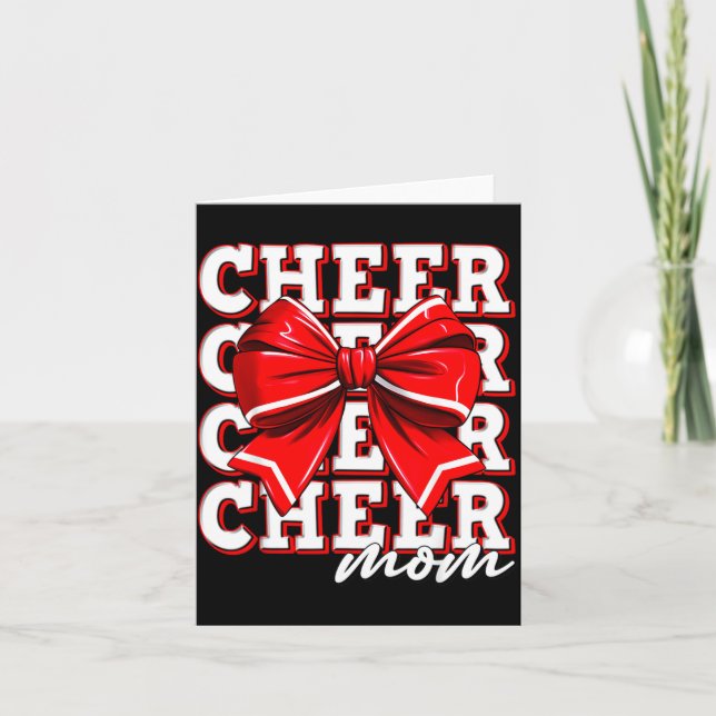 Cartão Cheer Mom Cheerleader Bow Biggest Fan Red Team  (Frente)