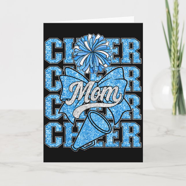 Cartão Cheer Mom Mama Bow Srt Cheerleading Squad Blue Che (Frente)