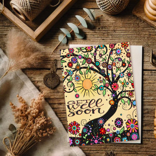 Cartão Cheerful and Happy Get Well Soon Whimsical Tree