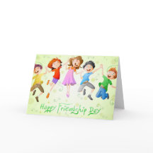 cheerful friends greeting