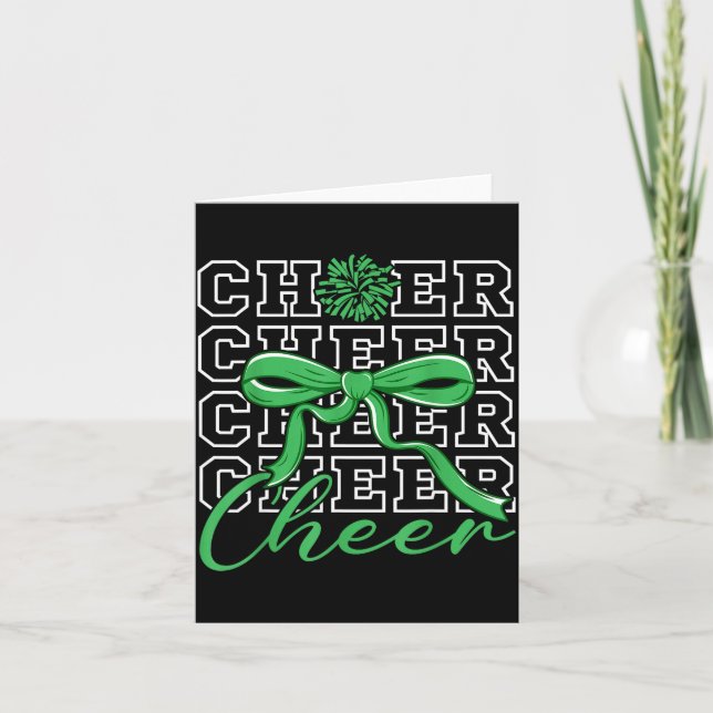 Cartão Cheerleading Cheer Green Coquette Bow Cheerleader  (Frente)