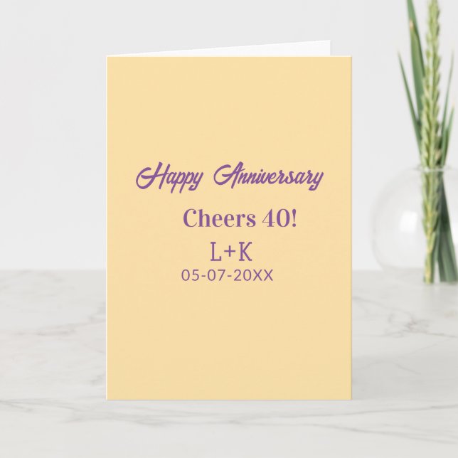 Cartão Cheers 40 happy anniversary purple orange pastel n (Frente)