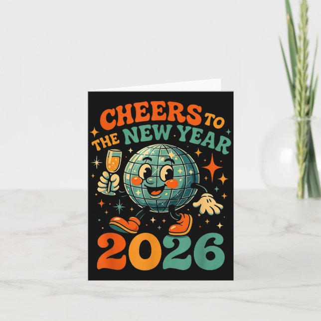 Cartão Cheers To The New Year 2026 Retro Disco Gift  (Frente)