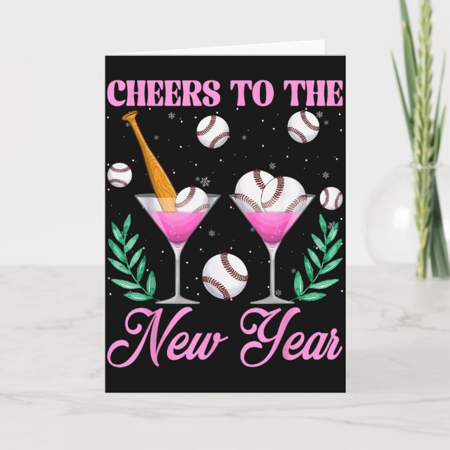 Cartão Cheers To The New Year Champagne Gl &amp; Baseball (Frente)