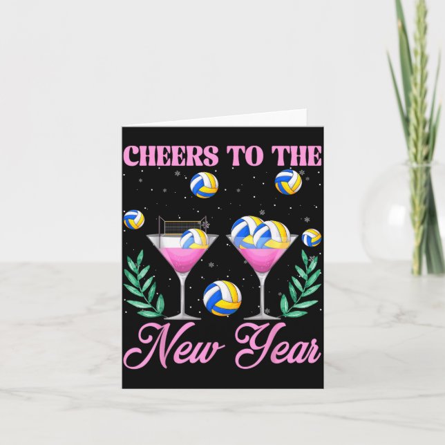 Cartão Cheers To The New Year Champagne Gl &amp; Volleyba (Frente)