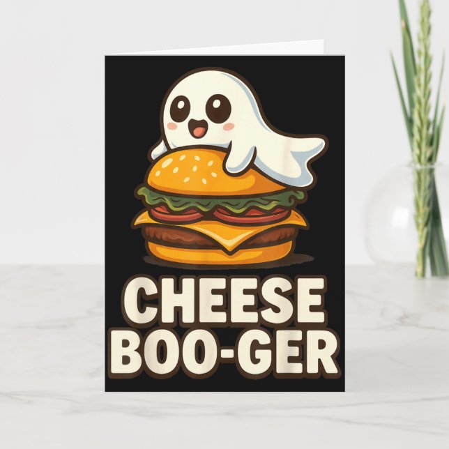 Cartão Cheese Boo-ger Cute Ghost Burger Funny Food Pun Ha (Frente)