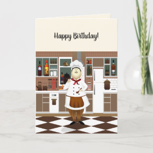 Cartão Chef Engraçado com Chapéu Grande na Cozinha Feliz 