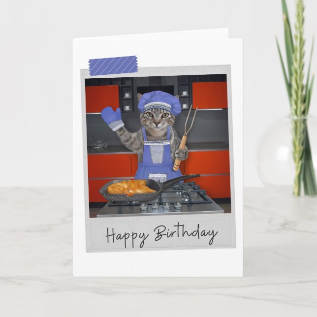Cartão Chef Tabby Cat Funny Birthday Card (Frente)