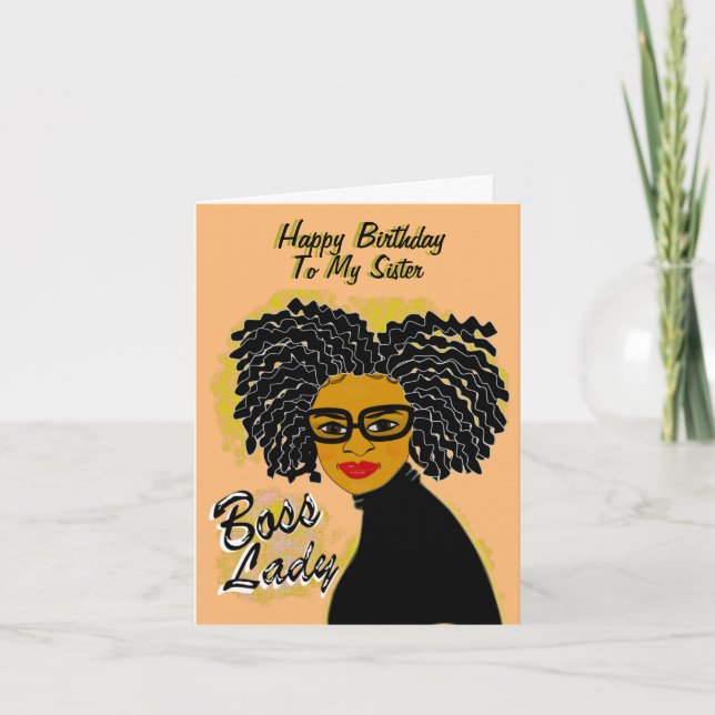 Cartão Chefe Lady Happy Birthday Irmã Afro-Americana (Frente)