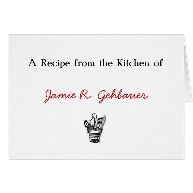 Cartão cheio dos utensílios, uma receita do pote da (Frente horizontal)