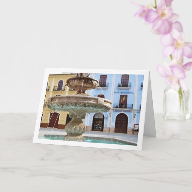 Cartão Chelva Plaza Fountain Portrait, Valencia, Spanish (Orquídea)