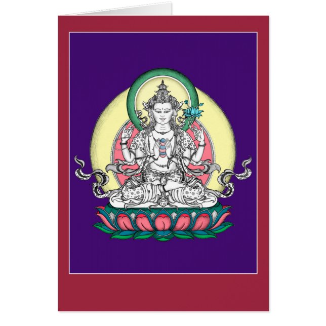CARTÃO Chenrezig/Avalokiteshvara com explicação (Frente)