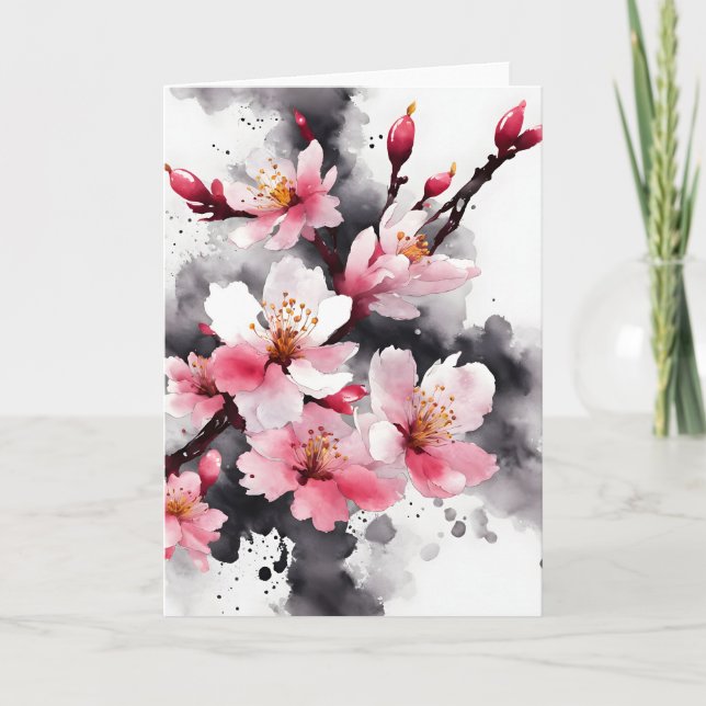 Cartão Cherry Blossom - Watercolor flowers (Frente)